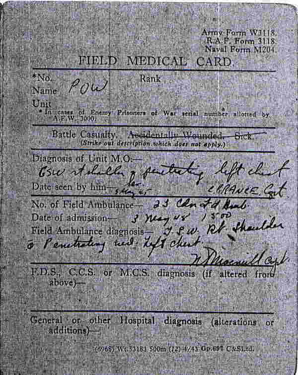 Field Medical Card Otto Krusemark